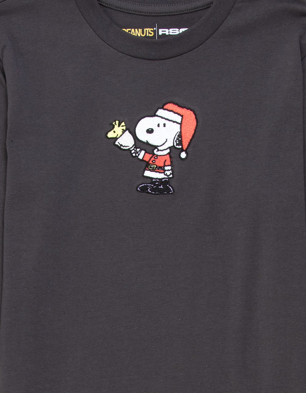 RSQ x Peanuts Snoopy Santa Womens Long Sleeve Baby Tee - BLACK