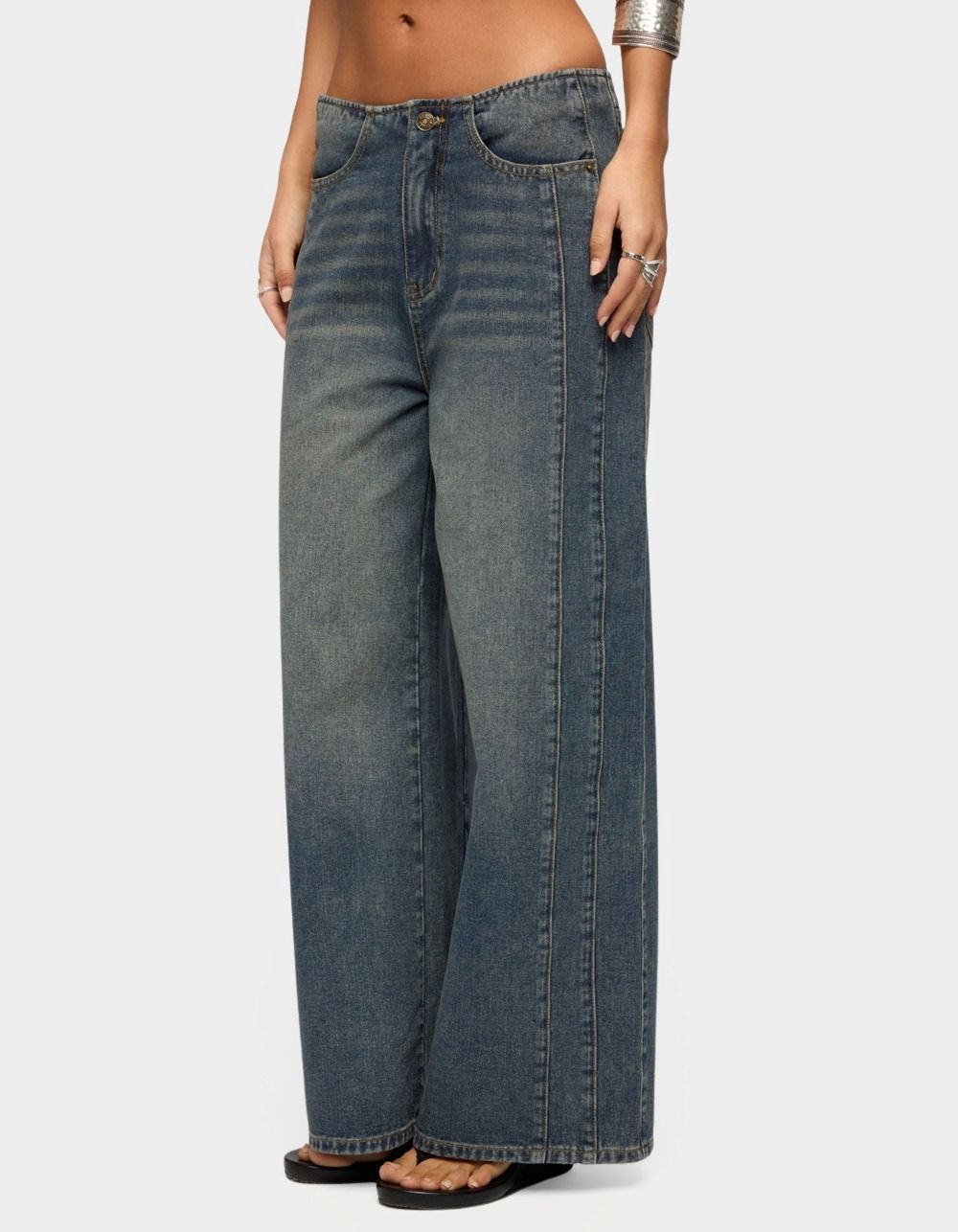 EDIKTED Elia No Waistband Low Rise Baggy Jeans - LIGHT BLUE