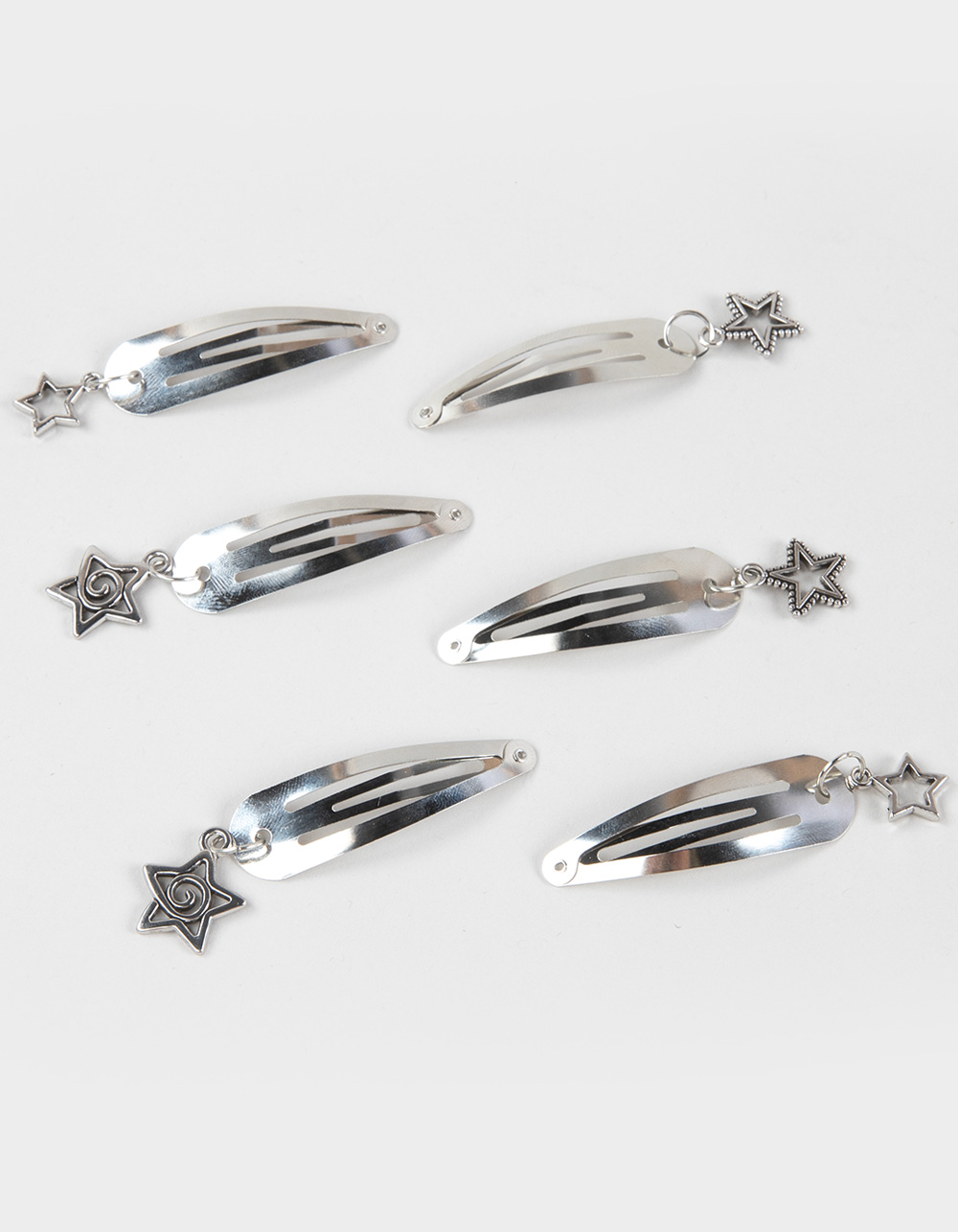FULL TILT 6 Pack Dangle Star Charm Hair Clips - SILVER