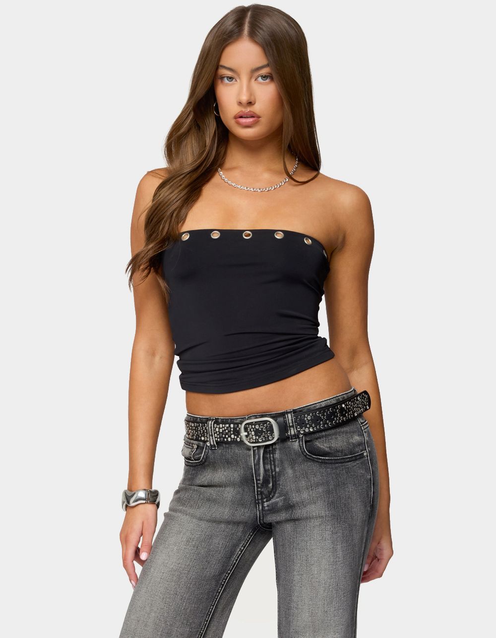 EDIKTED Dahna Grommet Tube Top - BLACK