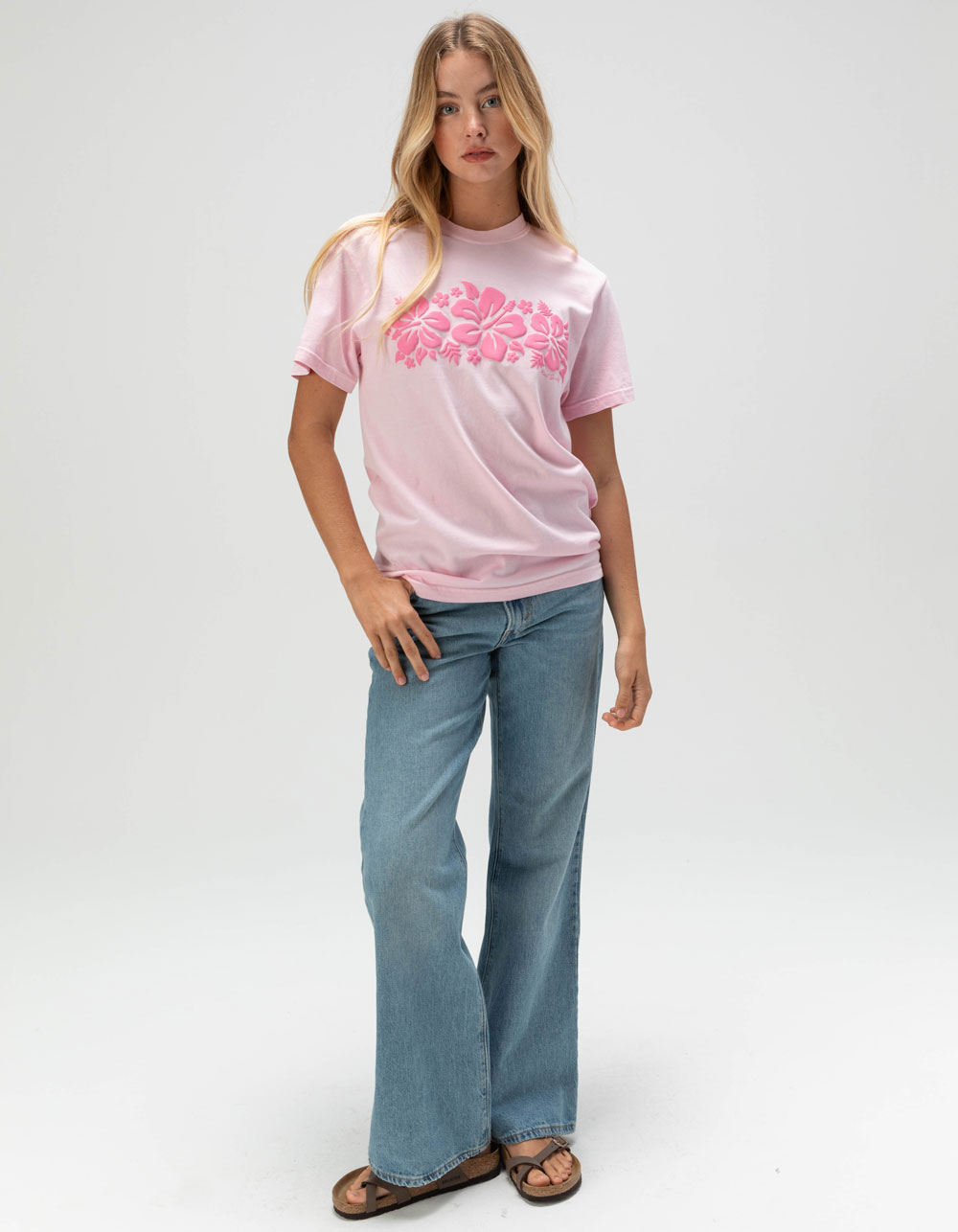 RIOT SOCIETY Hibiscus Womens Puff Ink Tee - PINK