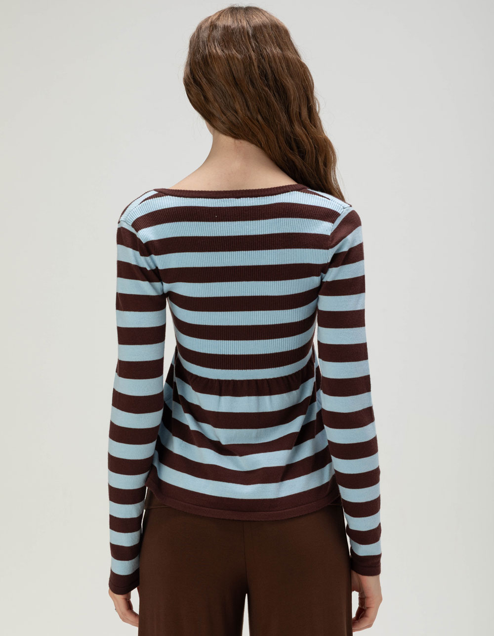 RSQ Womens Stripe Babydoll Sweater - BROWN/BLUE