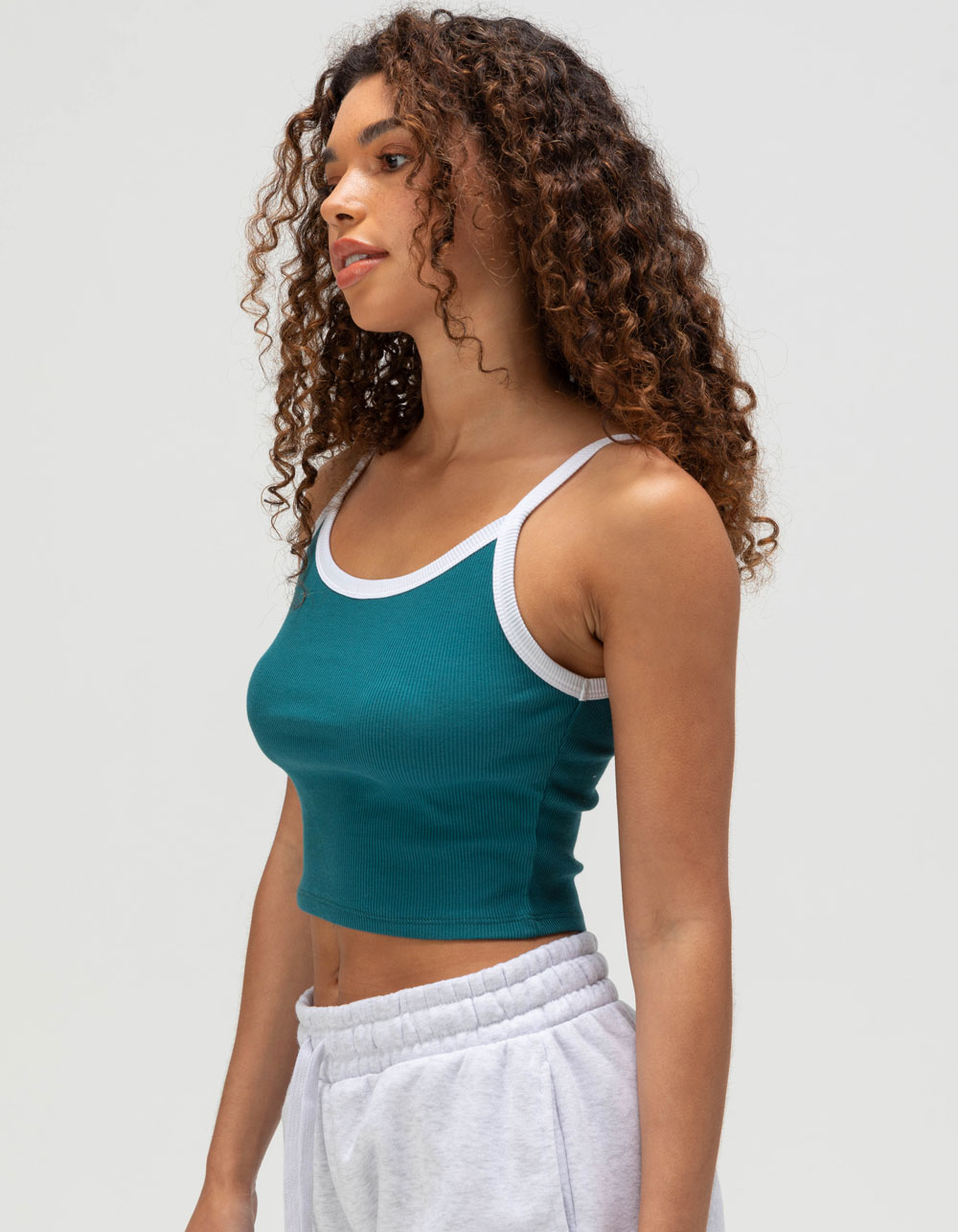 TILLYS Ringer Womens Cami - GREEN/WHITE