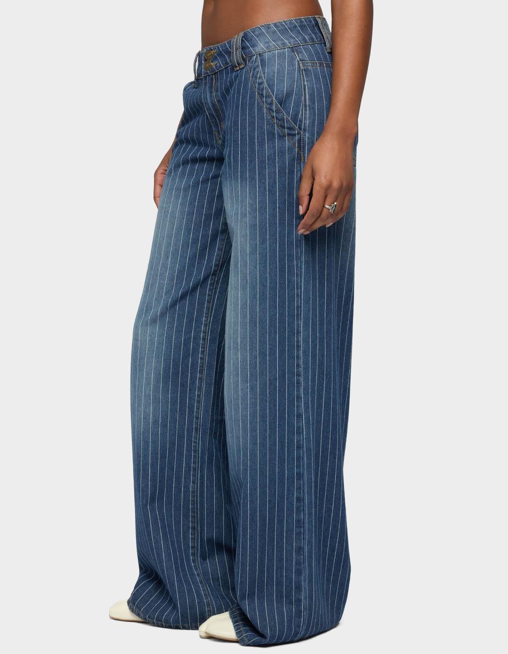 EDIKTED Tall Cory Striped Low Rise Baggy Jeans - BLUE