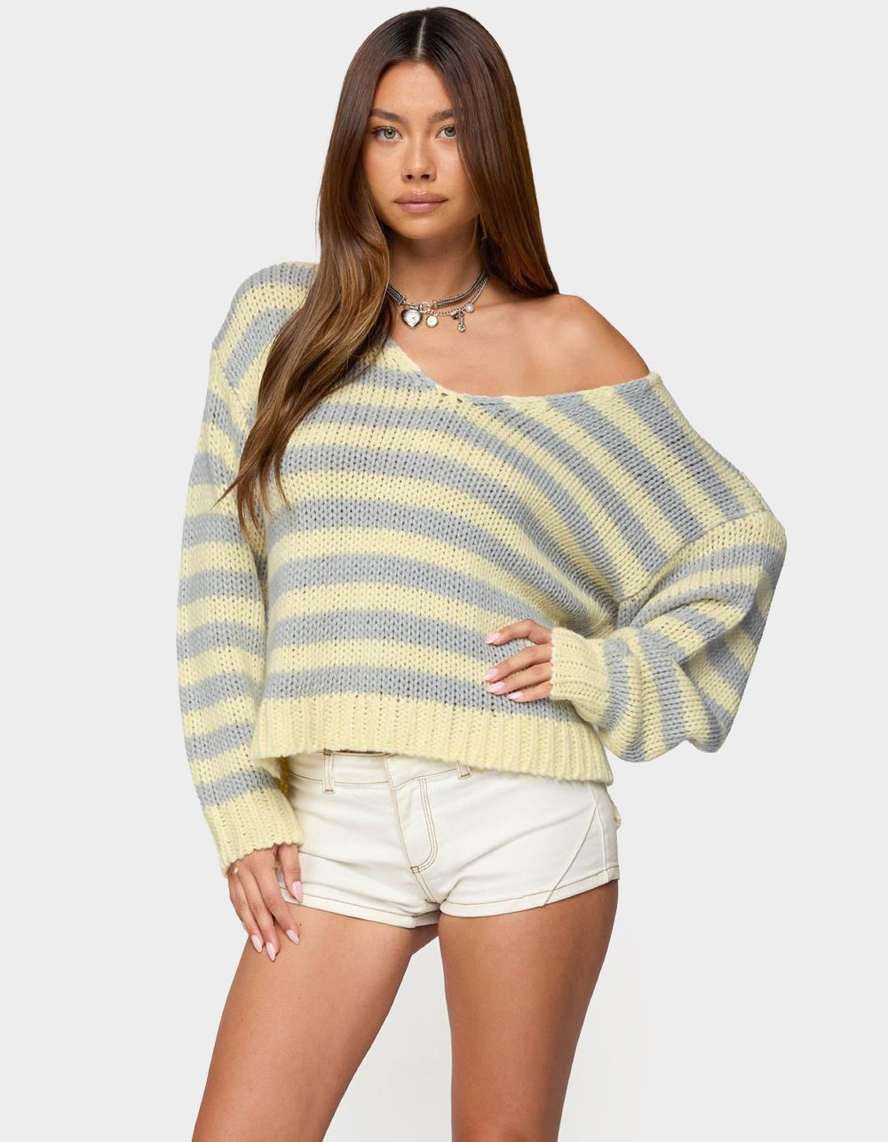 EDIKTED Eugenie Oversized Striped Sweater - YELLOW