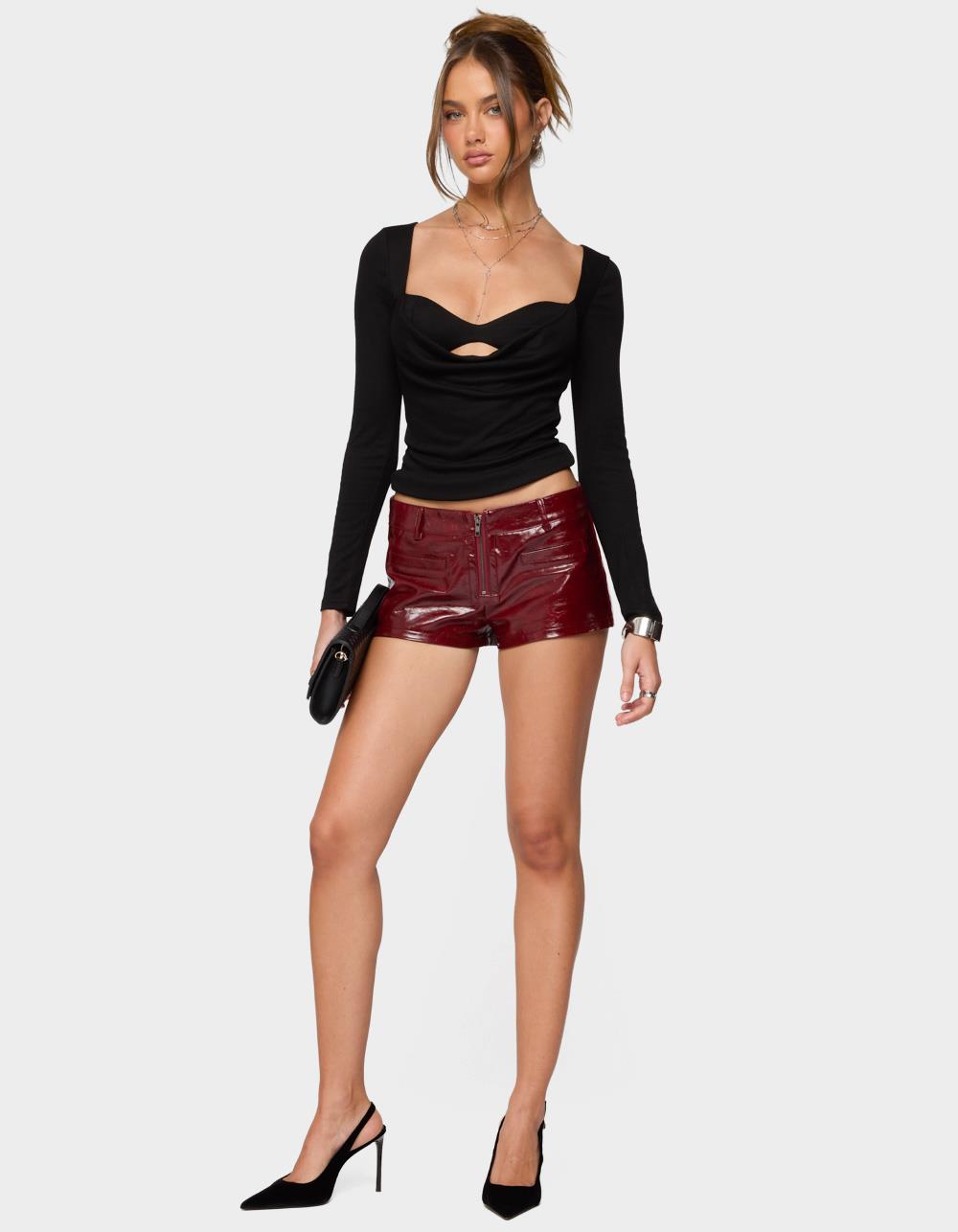 EDIKTED Mcrae Faux Leather Micro Shorts - DK RED