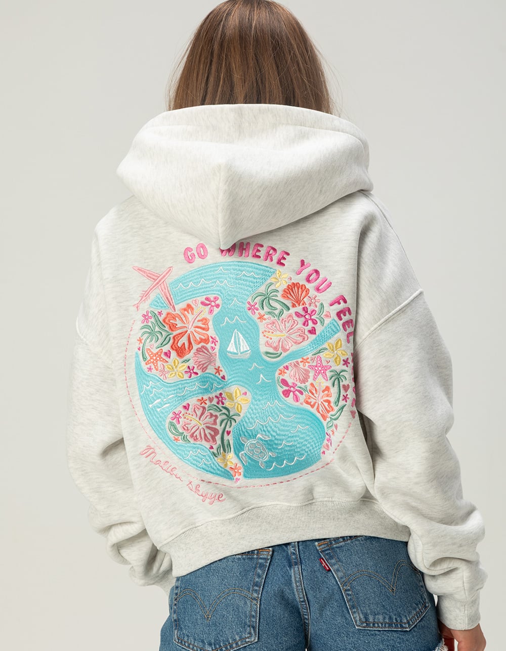 MALIBU SKYYE Feel Alive Womens Zip-Up Hoodie - HEATHER GRAY