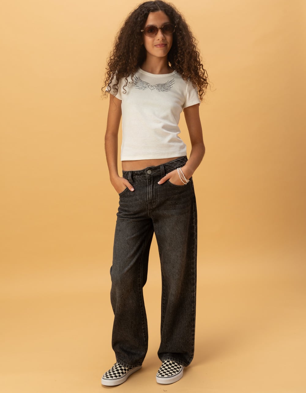 RSQ Girls High Rise Leopard Star Wide Leg Jeans - DARK GRAY