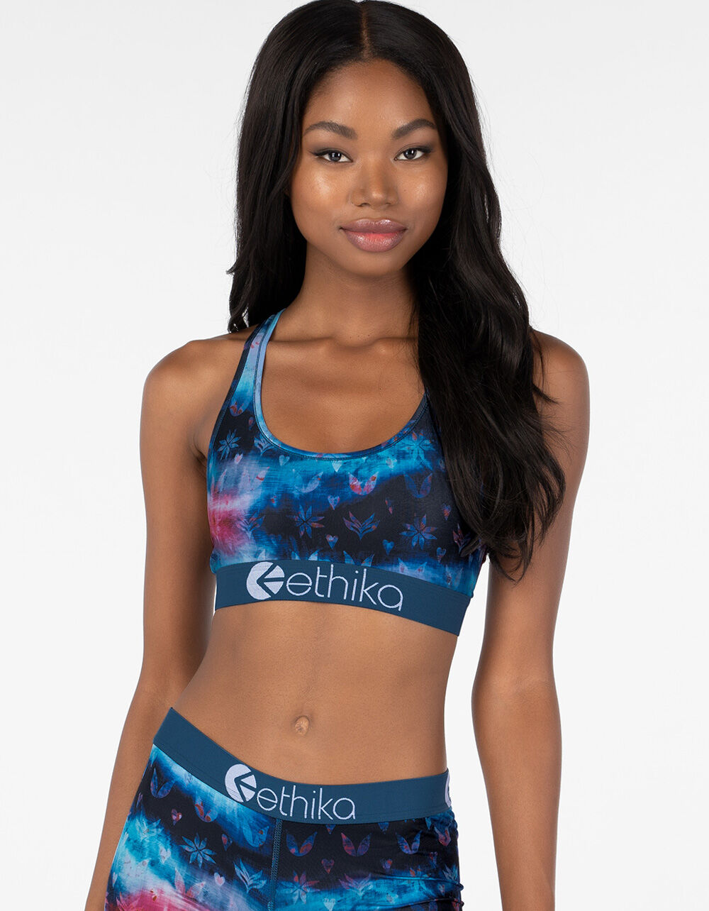 ETHIKA Floral Tie Dye Sports Bra BLUE COMBO Tillys