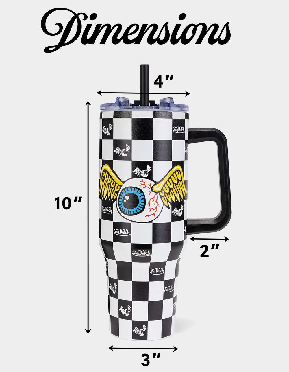 VON DUTCH 40oz Vision Board Double Walled Insulated Stainless Steel Tumbler - CHECKER
