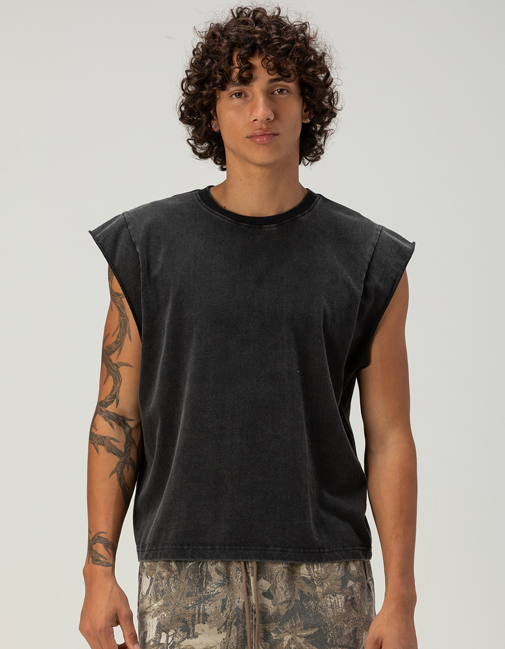 RSQ Mens Washed Cropped Muscle Tee