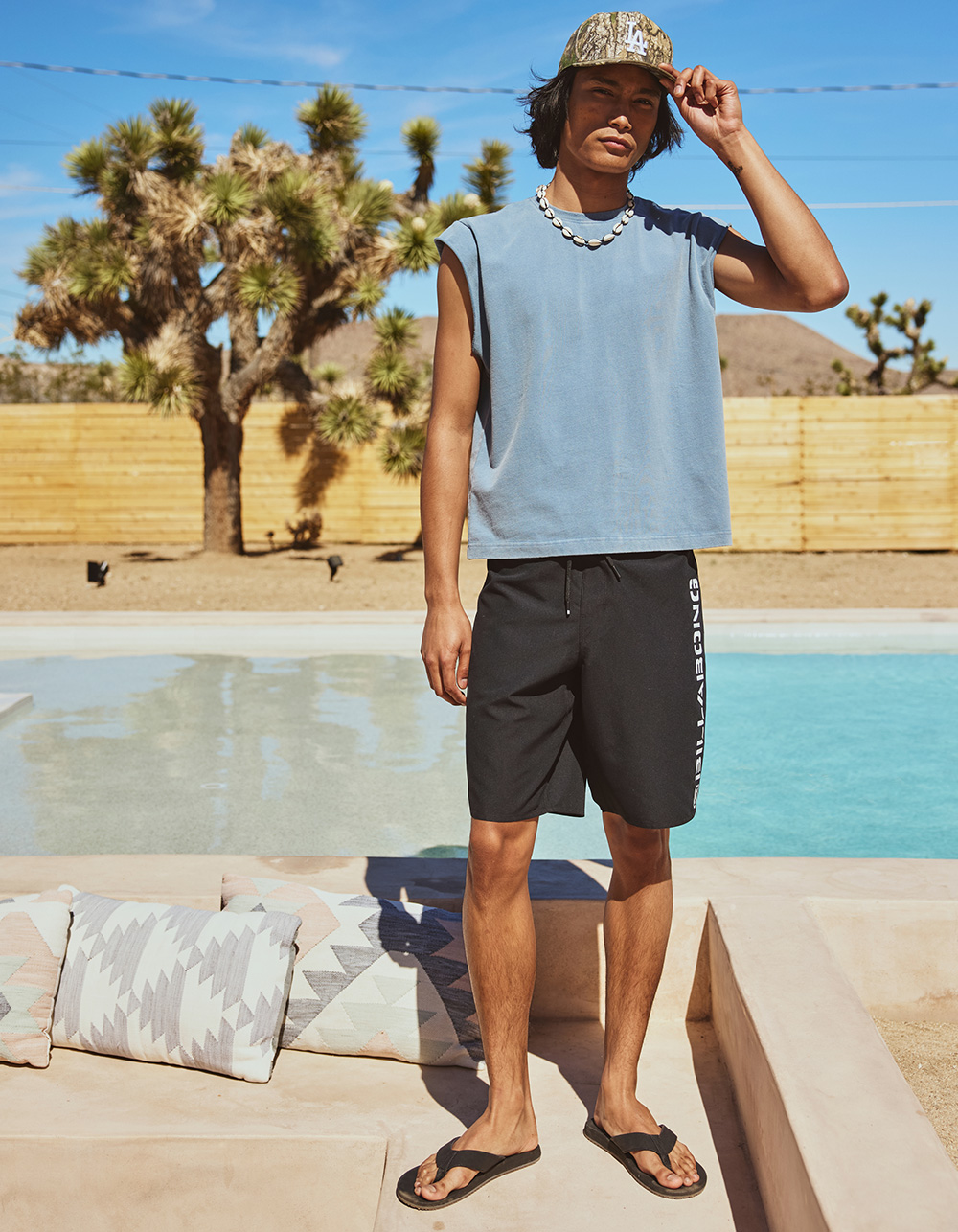 RSQ Mens Washed Crop Muscle Tee - BLUE