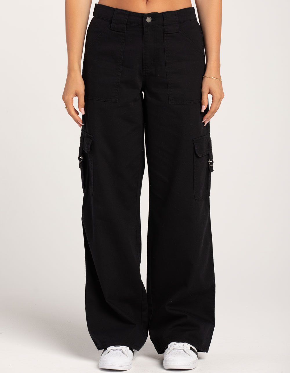 RSQ Womens Mid Rise Cargo Tape Pocket Twill Pants - BLACK | Tillys