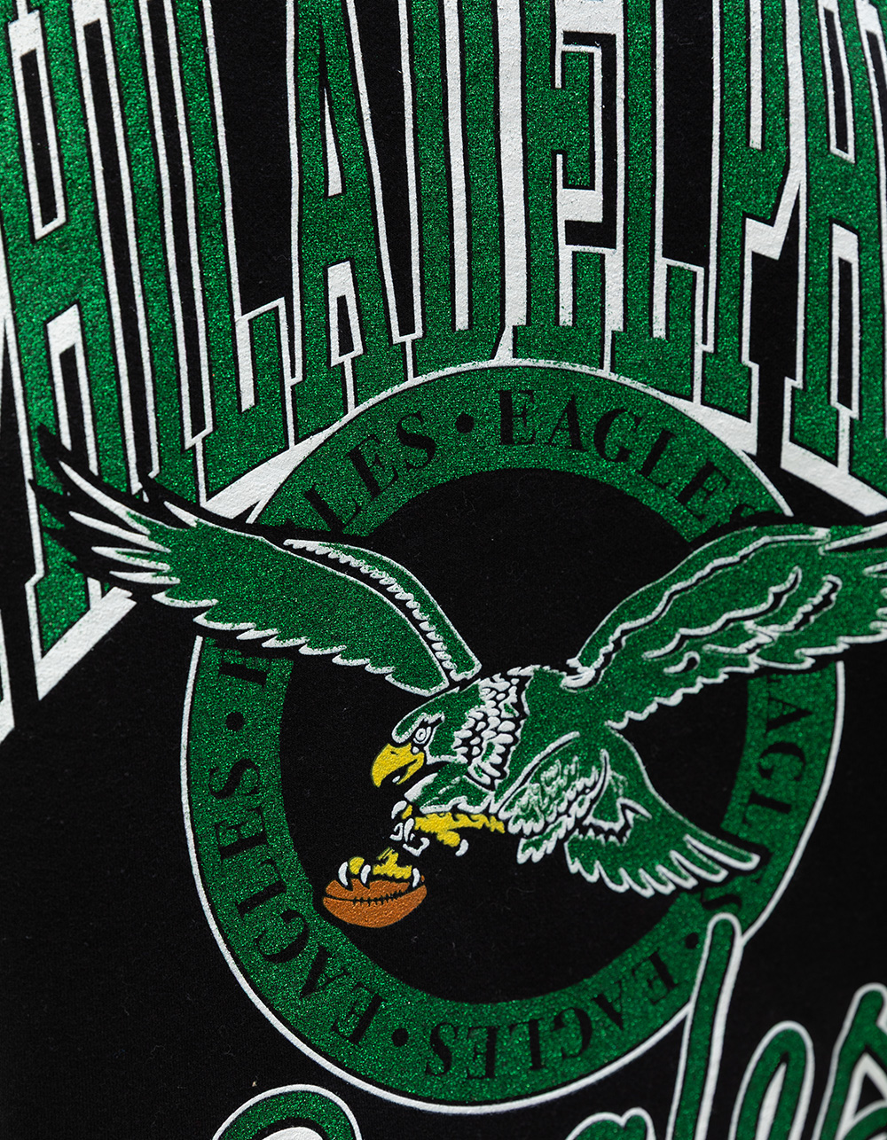 JUNK FOOD Philadelphia Eagles Glitter Womens Crewneck Sweatshirt - BLACK