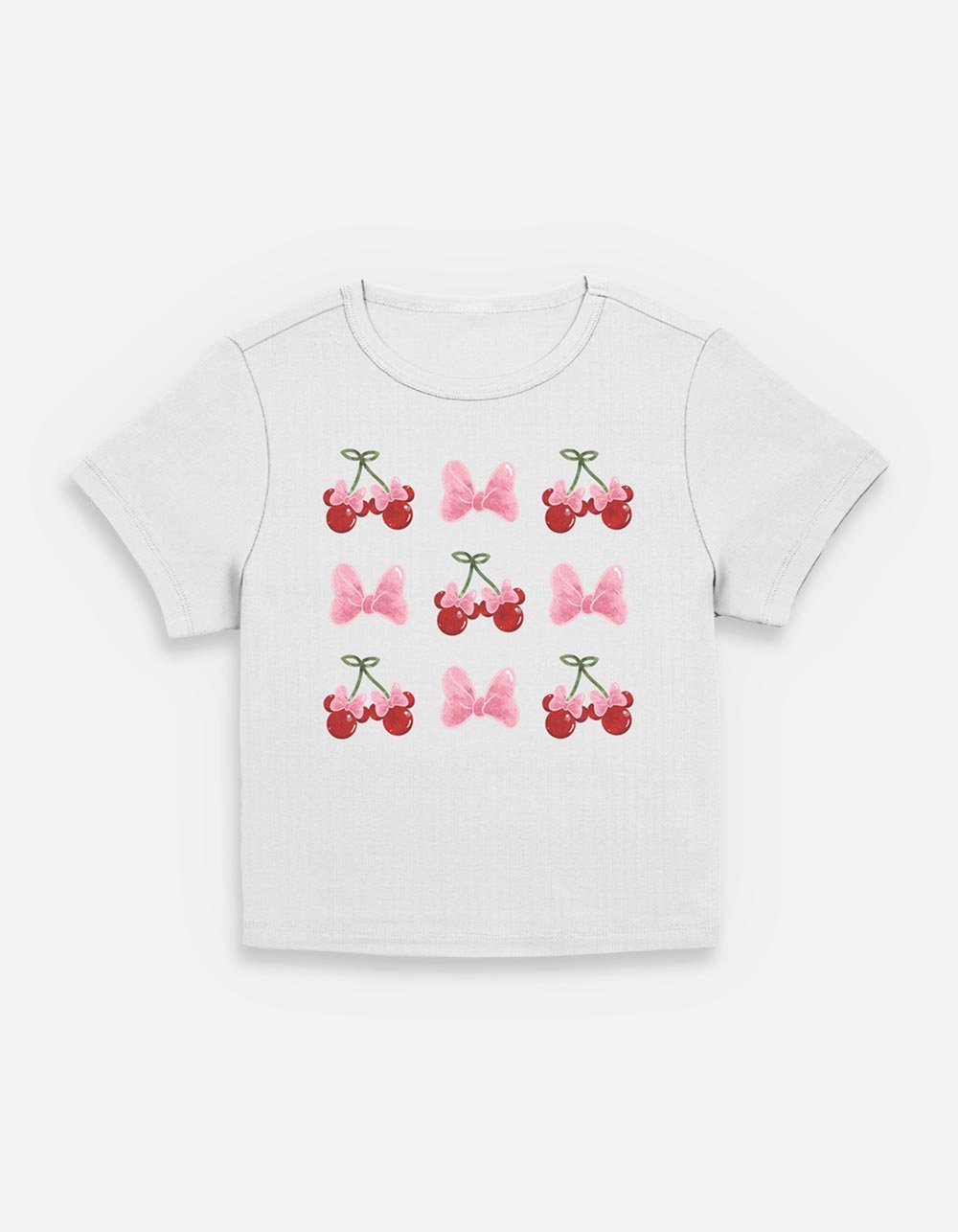 DISNEY Minnie Cherry Bows Womens Baby Tee - CREAM