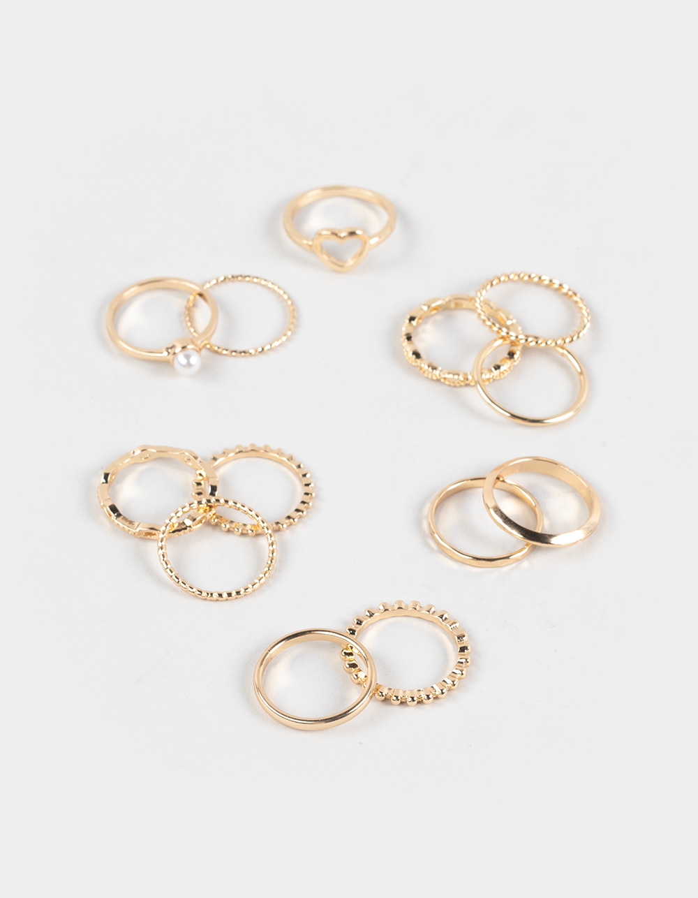 FULL TILT 13 Pack Pearl/Heart Multi Rings - GOLD
