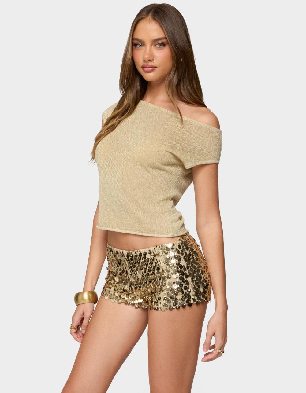 EDIKTED Holly Glitter Off Shoulder Top