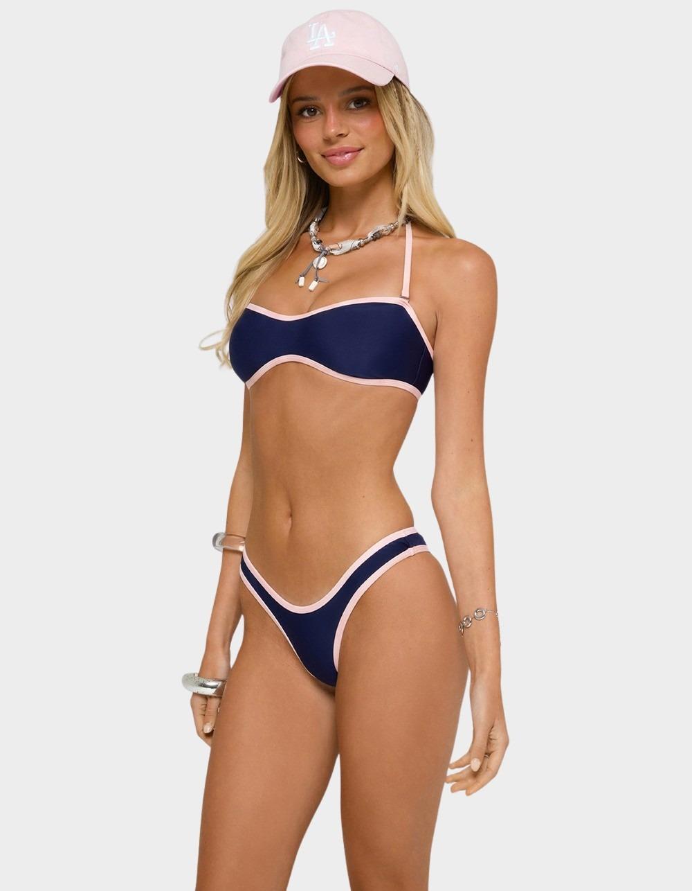 EDIKTED Kina Contrast Halter Bandeau Bikini Top - NAVY