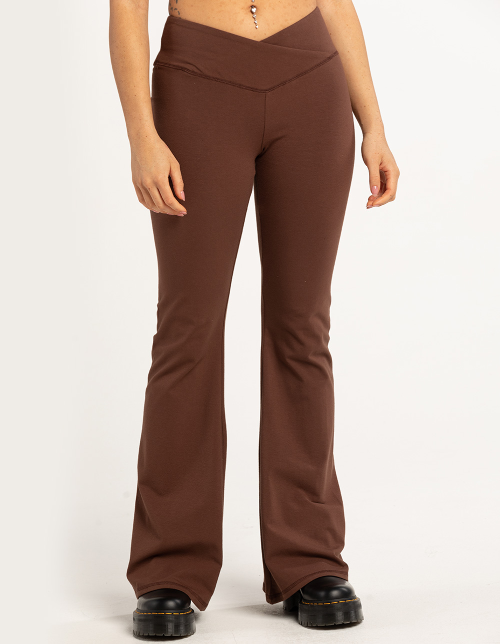 TILLYS Crossover Waist Womens Flare Leggings BROWN Tillys