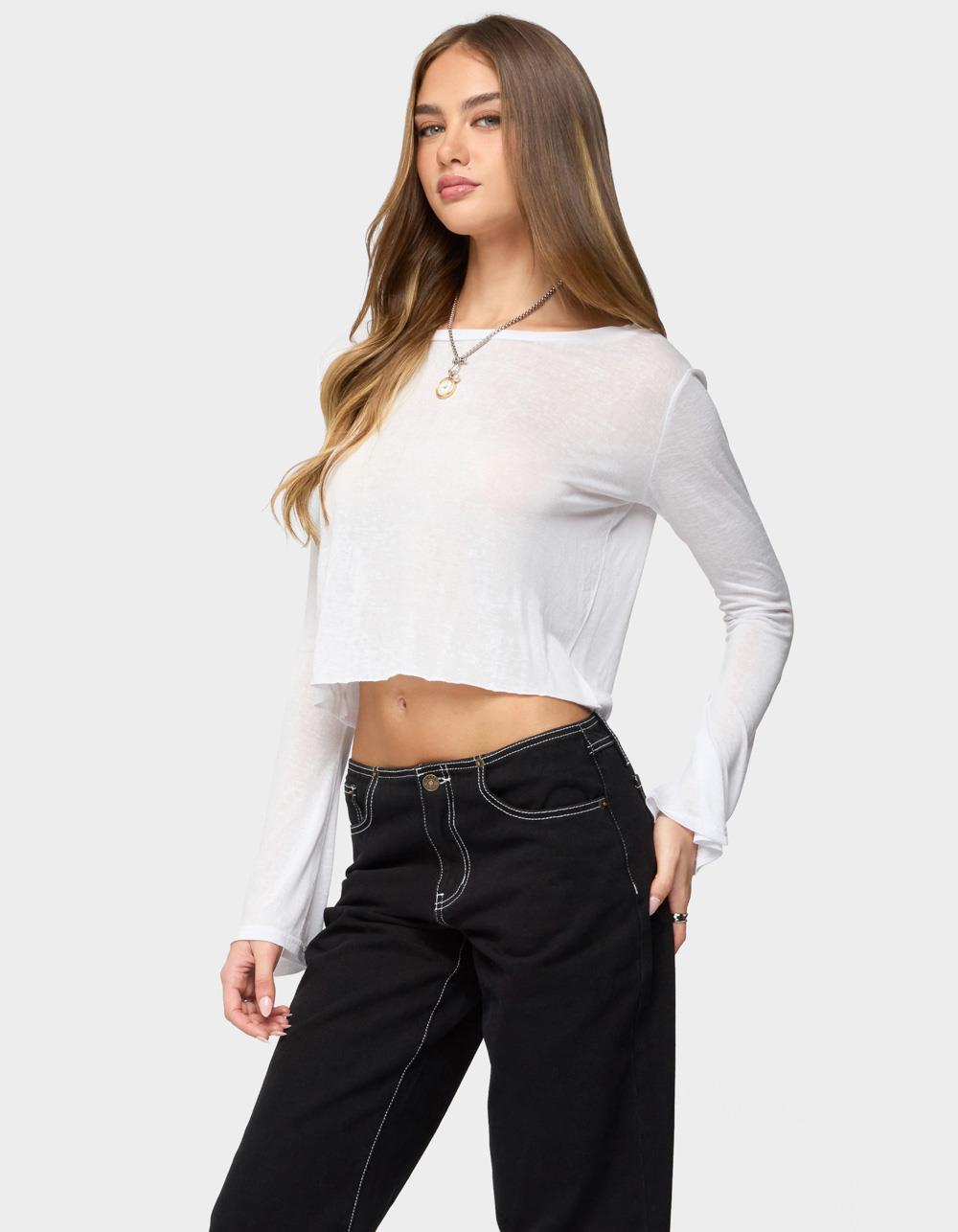 EDIKTED Catalena Long Sleeve Sheer Top - WHITE