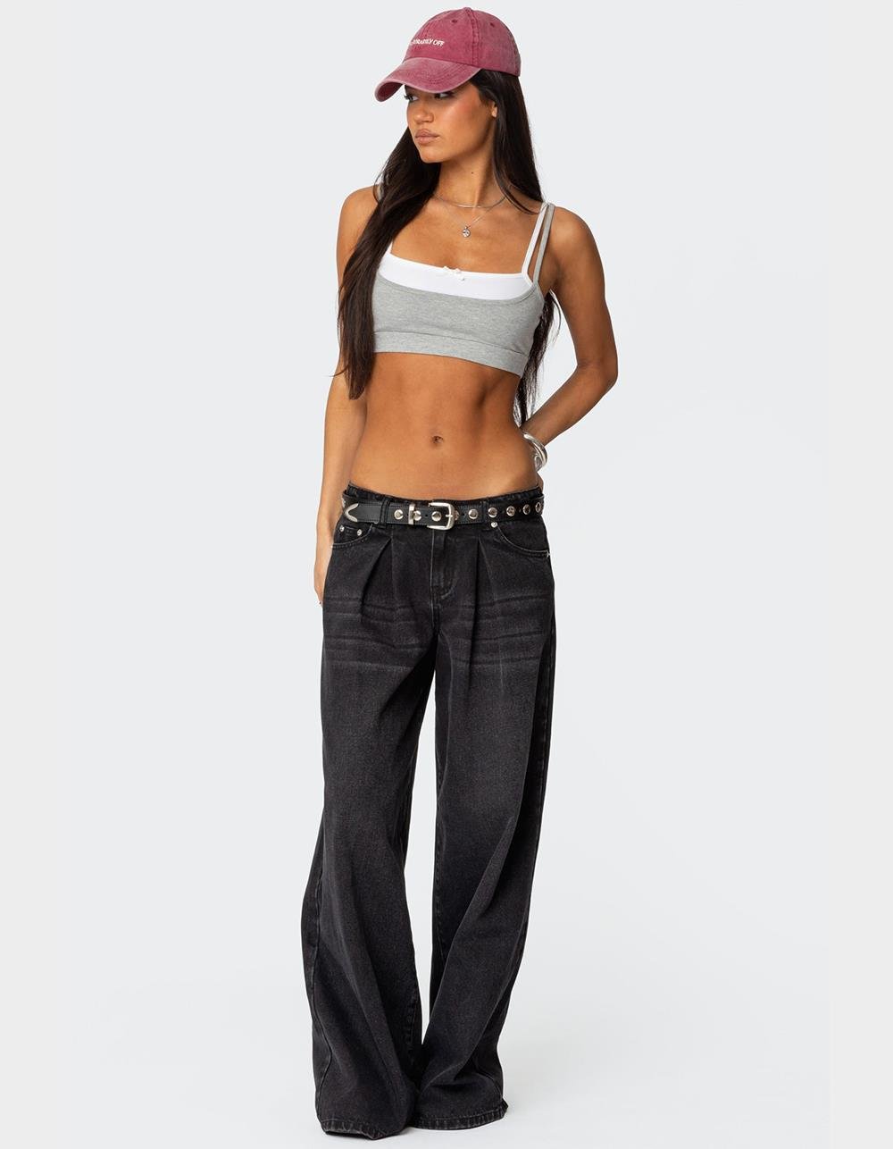 EDIKTED Gracie Layered Bra Top - GRAY