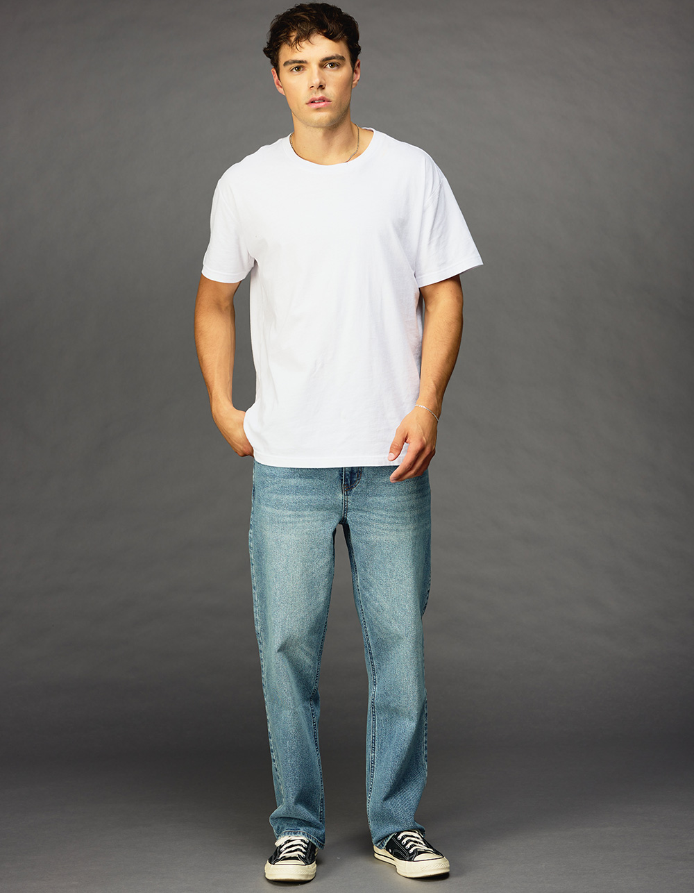 High Waist Straight Leg Medium Wash Denim Pants