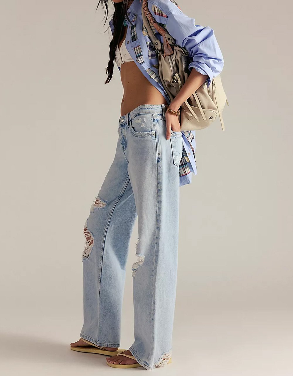 FREE PEOPLE Tennessee Womens Low Rise Boyfriend Jeans - LIGHT DESTRUCT