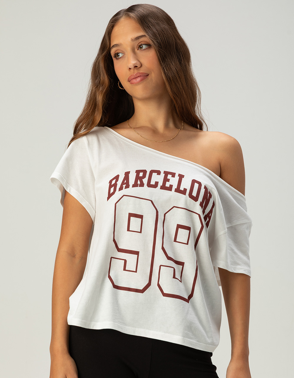 RSQ Womens Barcelona Off The Shoulder Tee - WHITE
