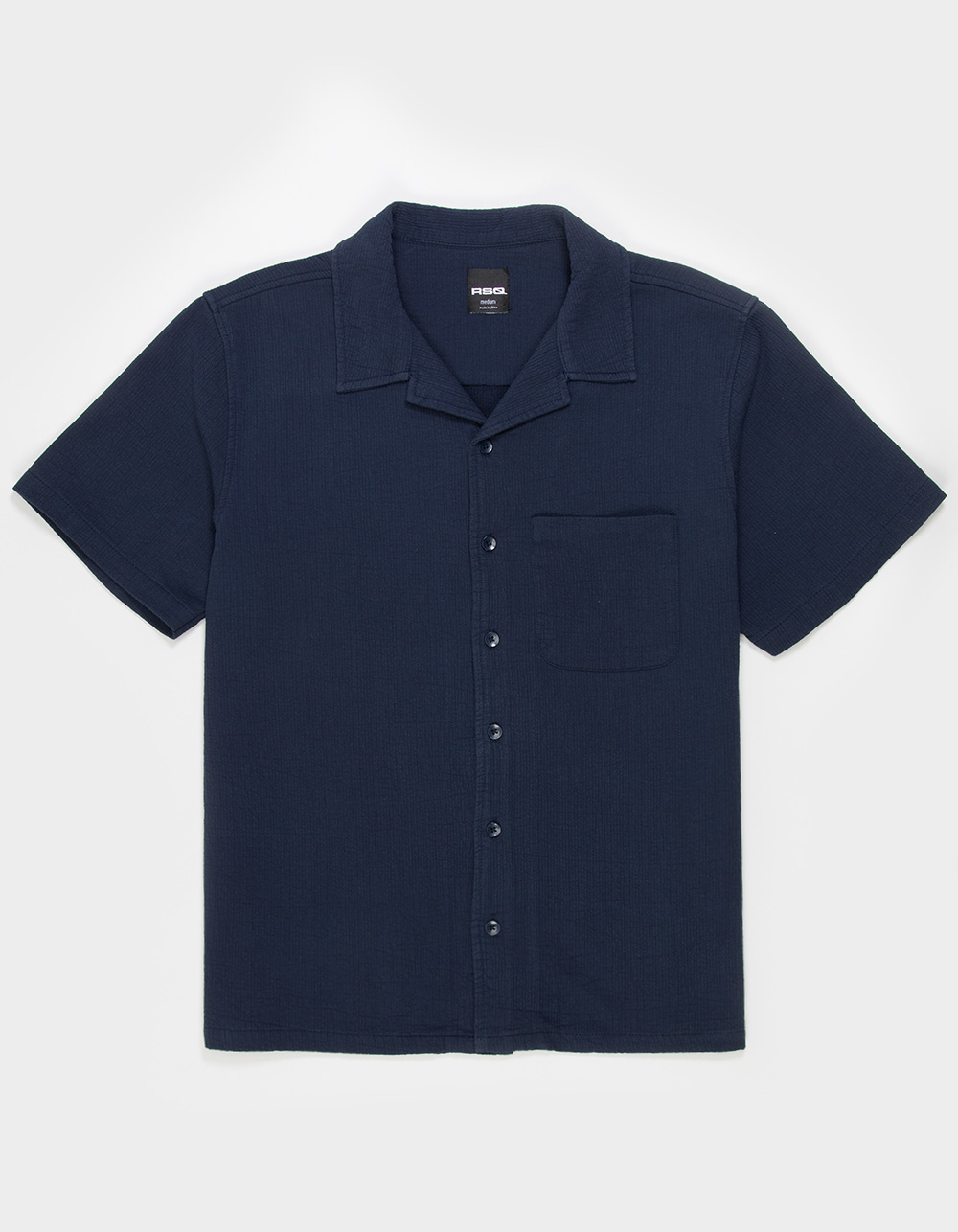 RSQ Mens Solid Texture Camp Shirt - NAVY