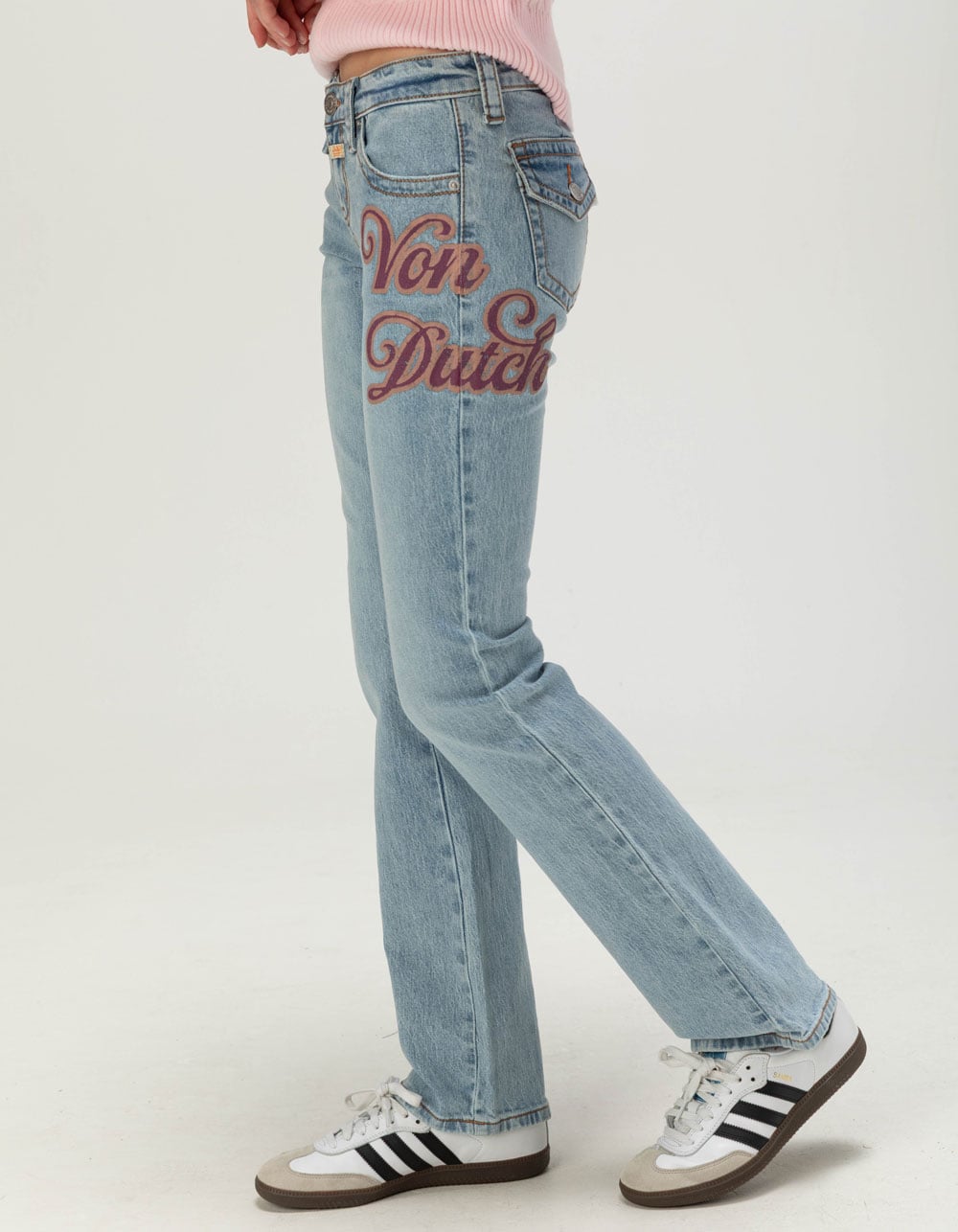 VON DUTCH Low Rise Flap Pocket Womens Bootcut Jeans - LIGHT WASH
