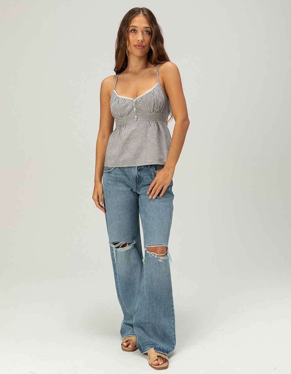 LOVE TREE Womens Stripe Babydoll Top