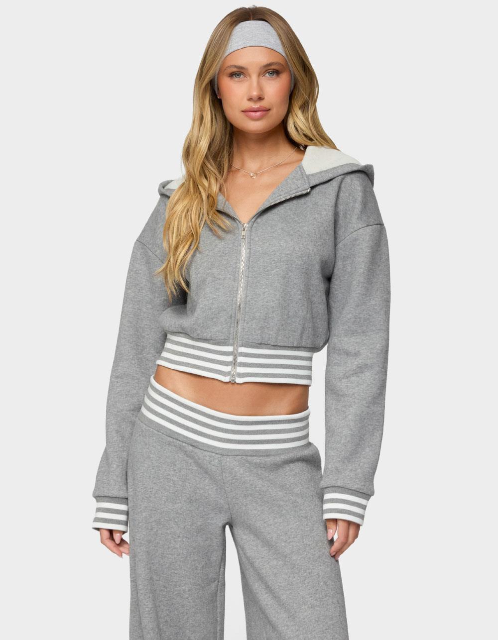 EDIKTED Eloura Stripey Zip Up Hoodie - GRAY
