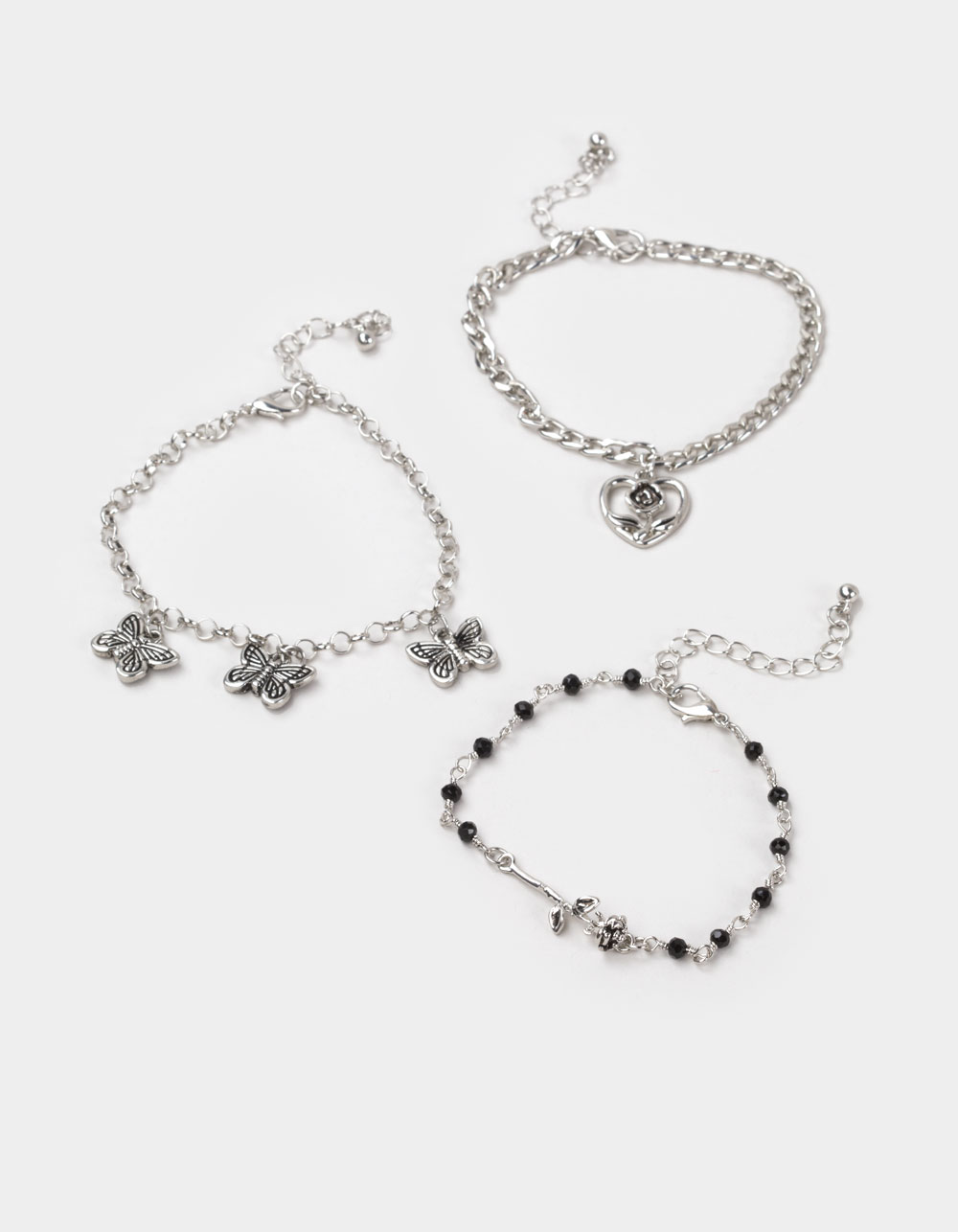 FULL TILT 3 Pack Butterfly/Rose Bracelets - SILVER