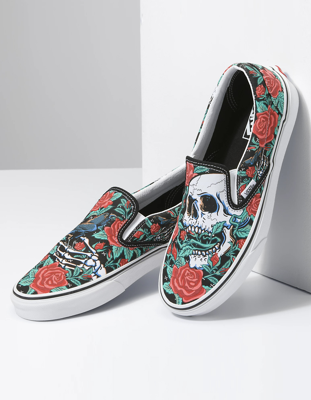 VANS Rose Skulls Classic Slip-On Shoes - BLACK COMBO | Tillys