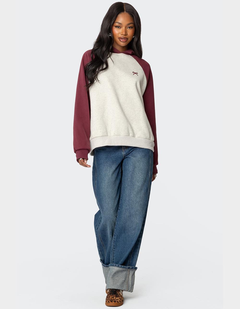 EDIKTED Raglan Bow Oversized Hoodie - GRAY