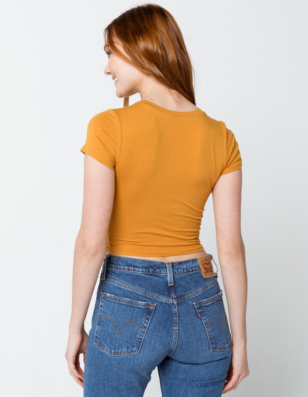 BOZZOLO Crew Neck Womens Mustard Crop Tee image number 2