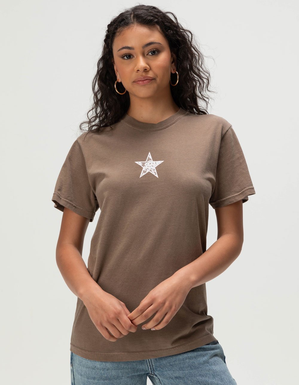 RIOT SOCIETY Lace Star Womens Tee - BROWN