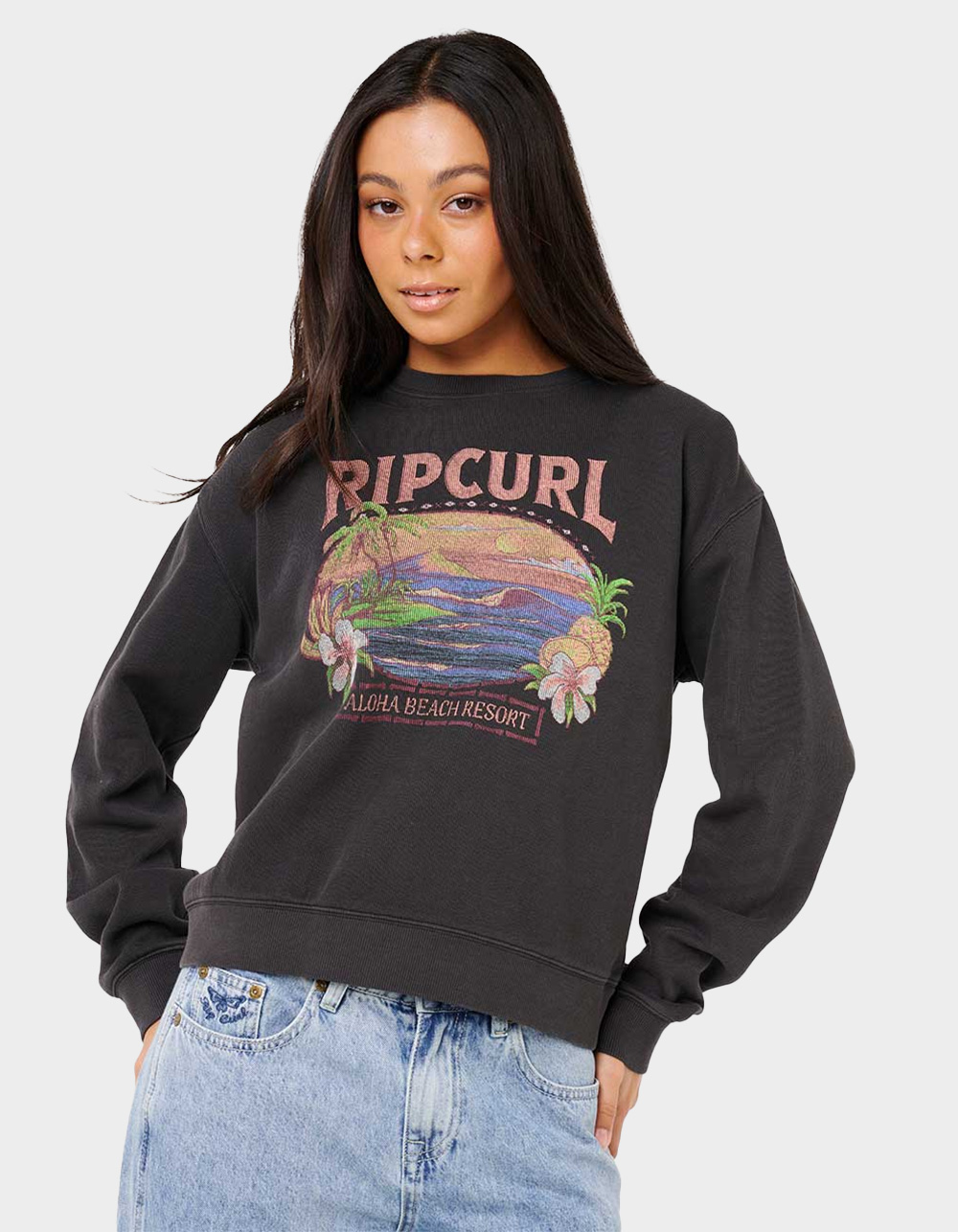 RIP CURL Sunset Womens Relaxed Crewneck Sweatshirt - OFF-BLACK