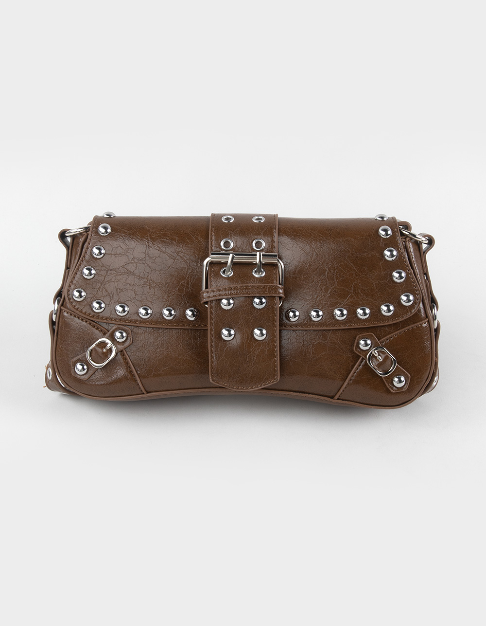 Studded Buckle Shoulder Bag - BROWN