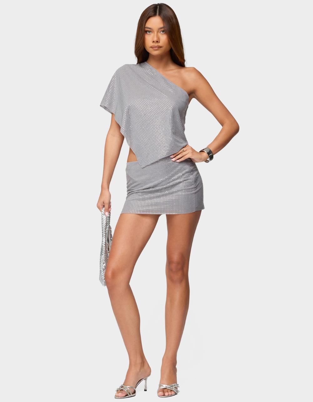 EDIKTED Leanne Rhinestone Mini Skirt - SILVER