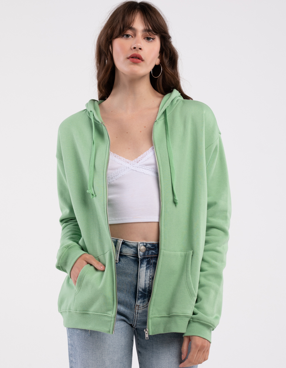 FULL TILT Essentials Womens Oversized Zip Up Hoodie SPROUT Tillys