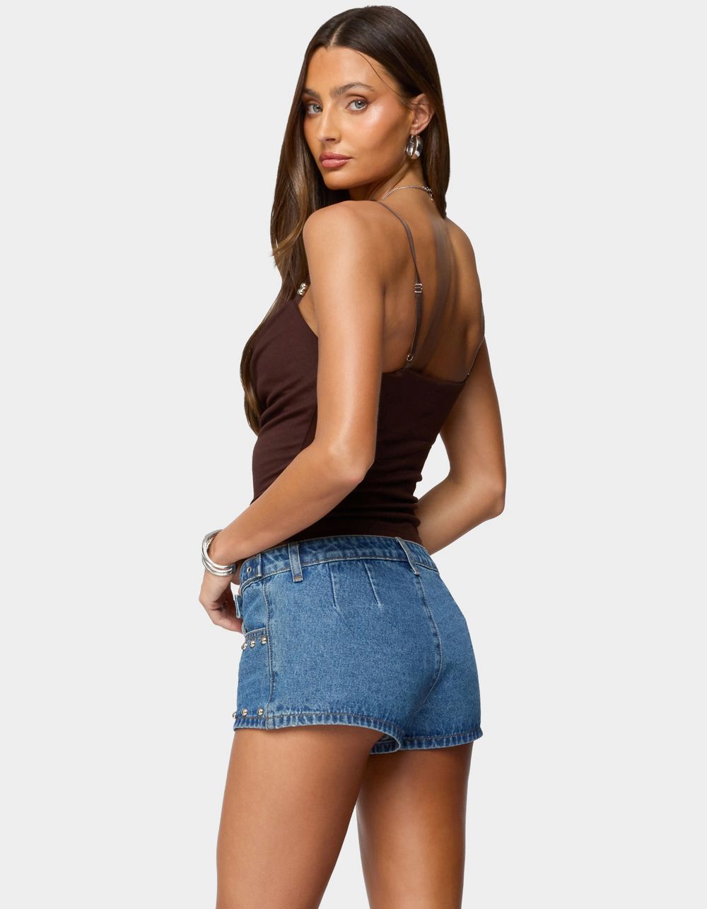 EDIKTED Layered Bra Cowl Neck Top - DARK BROWN