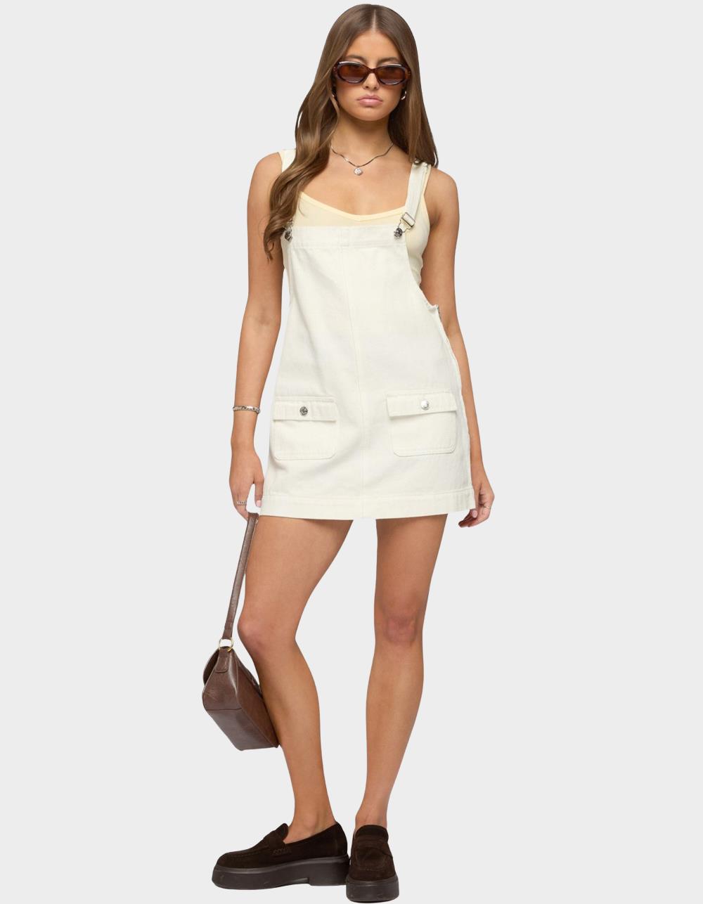 EDIKTED Overall Denim Mini Dress - WHITE