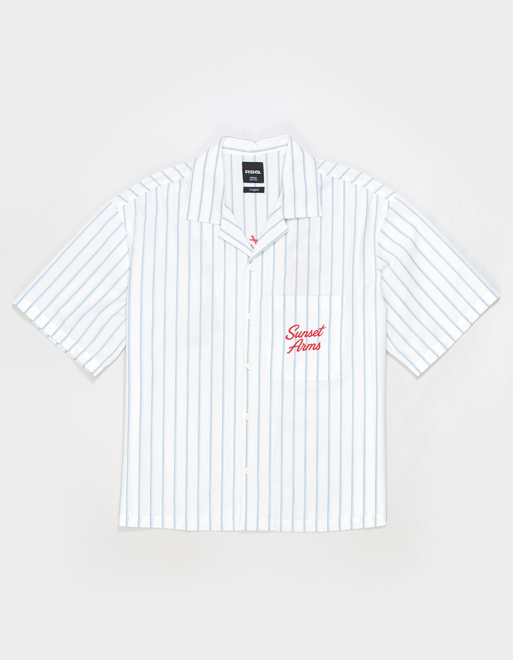 RSQ Mens Graphic Stripe Crop Button Up Shirt - BLUE