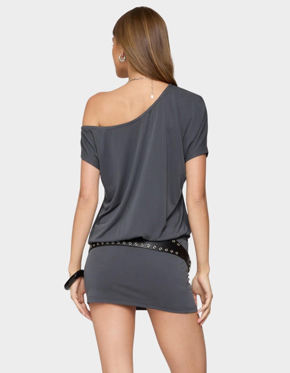 EDIKTED Sevie Off Shoulder Mini Dress - GRAY