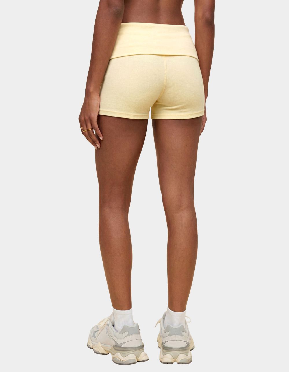 EDIKTED Audrea Ribbed Foldover Biker Shorts - YELLOW