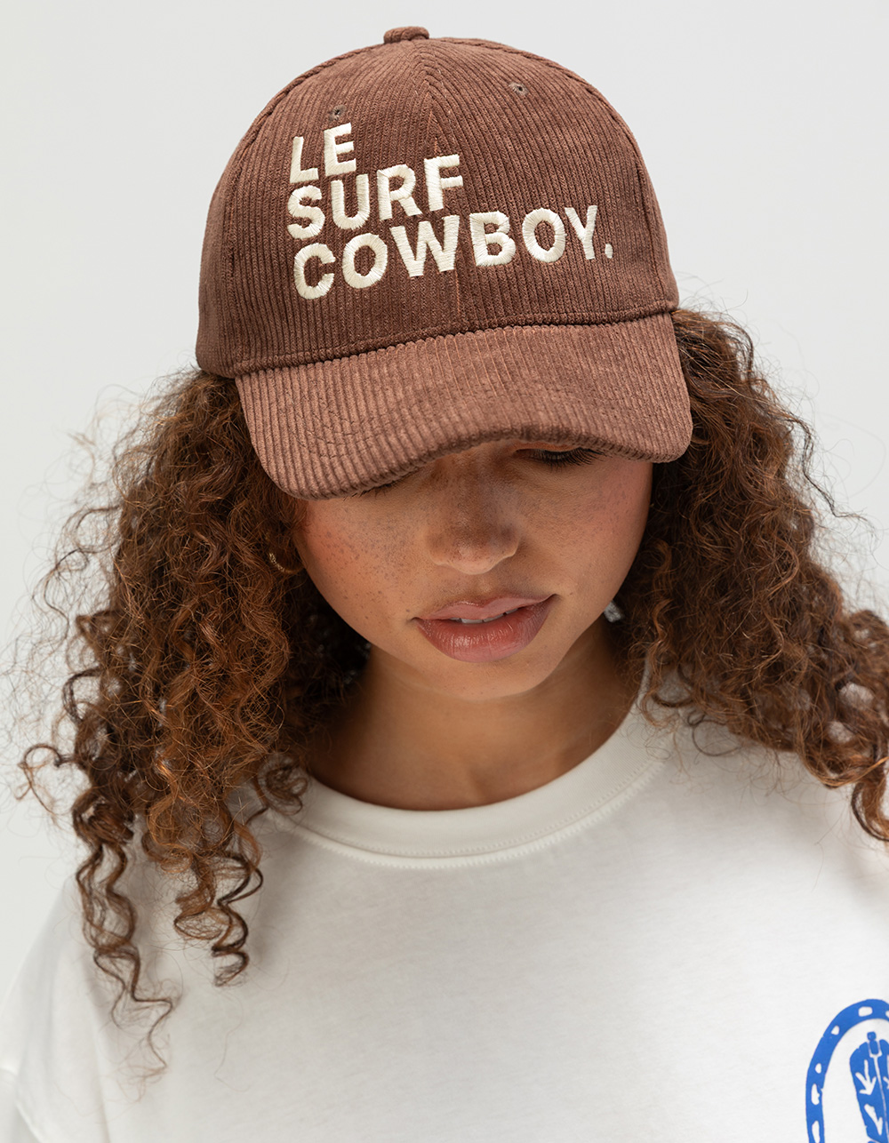 LE SURF Cowboy Womens Corduroy Strapback Hat - BROWN