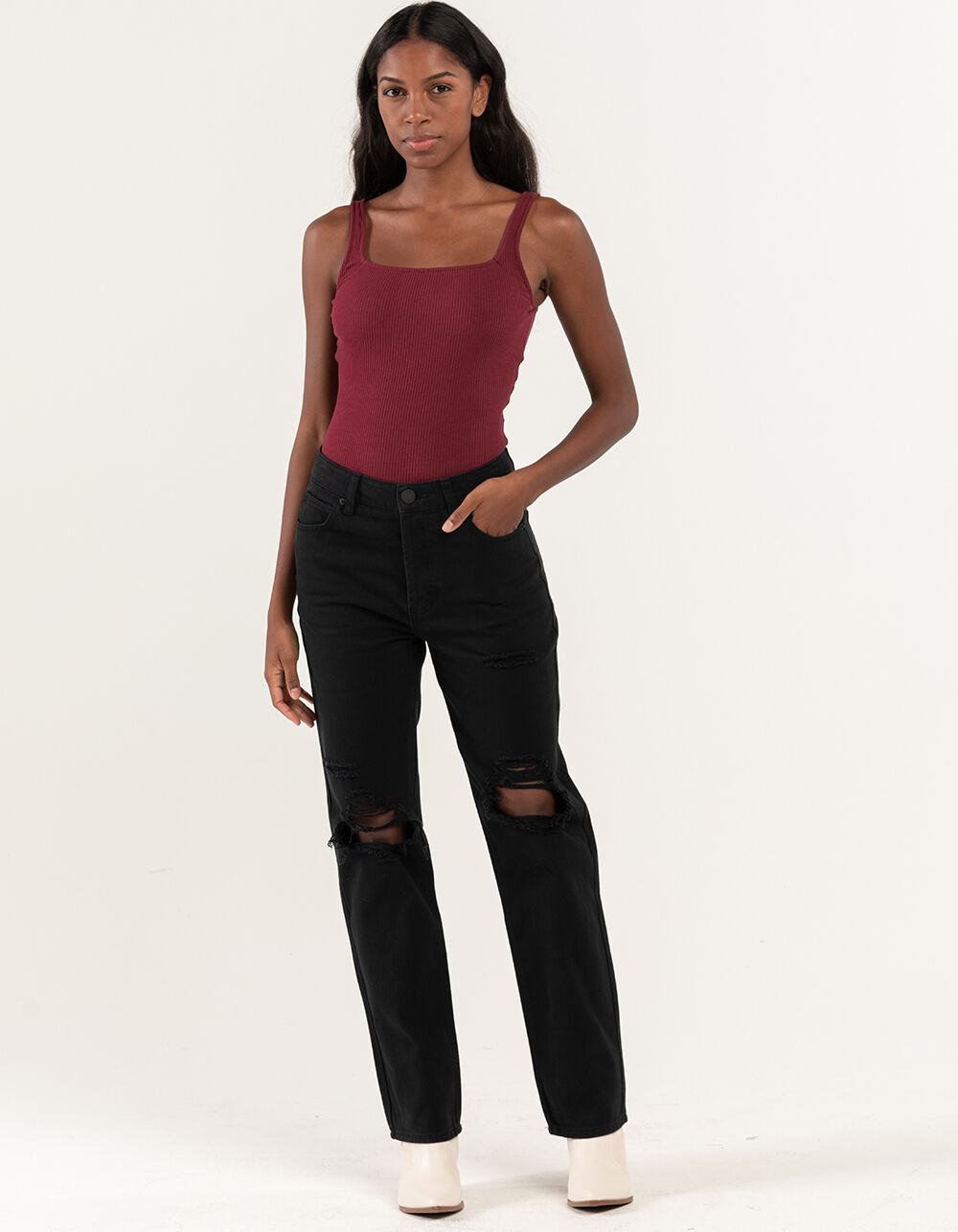 RSQ Womens High Rise Straight Leg Jeans - WASHED BLACK