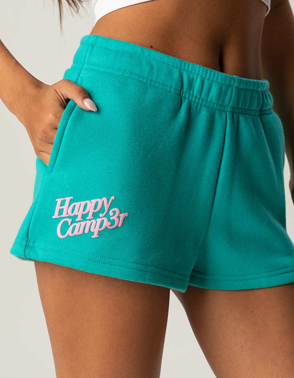 HAPPY CAMP3R Puff Womens Sweat Shorts - TEAL BLUE