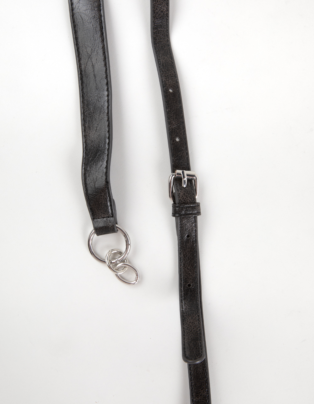Faux Leather Buckle Shoulder Bag - WASHED BLACK
